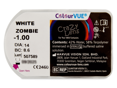 ColourVUE Crazy Lens - White Zombie - z dioptrijo (2 leči) - Predogled blister embalaže