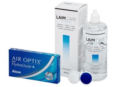 Air Optix plus HydraGlyde (3 leče) + tekočina Laim-Care 400 ml