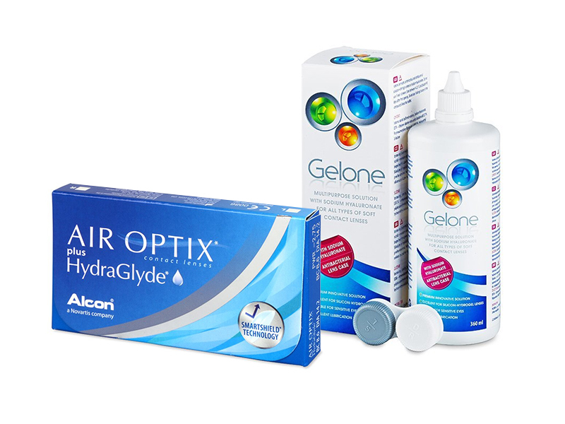 Air Optix plus HydraGlyde (6 leč) + tekočina Gelone 360 ml