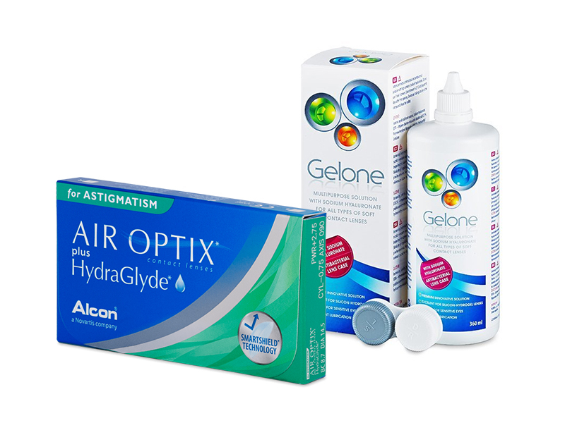 Air Optix plus HydraGlyde for Astigmatism (3 leče) + tekočina Gelone 360 ml