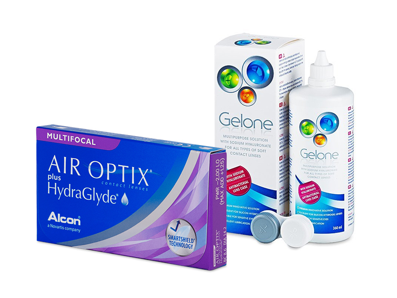 Air Optix plus HydraGlyde Multifocal (3 leče) + tekočina Gelone 360 ml