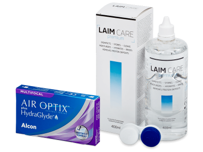 Air Optix plus HydraGlyde Multifocal (3 leče) + tekočina Laim-Care 400 ml