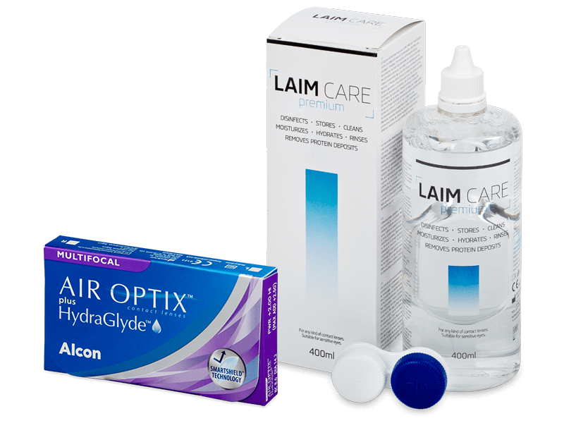 Air Optix plus HydraGlyde Multifocal (3 leče) + tekočina Laim-Care 400 ml - Package deal