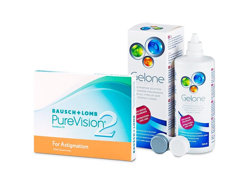 PureVision 2 for Astigmatism (3 leče) + tekočina Gelone 360 ml