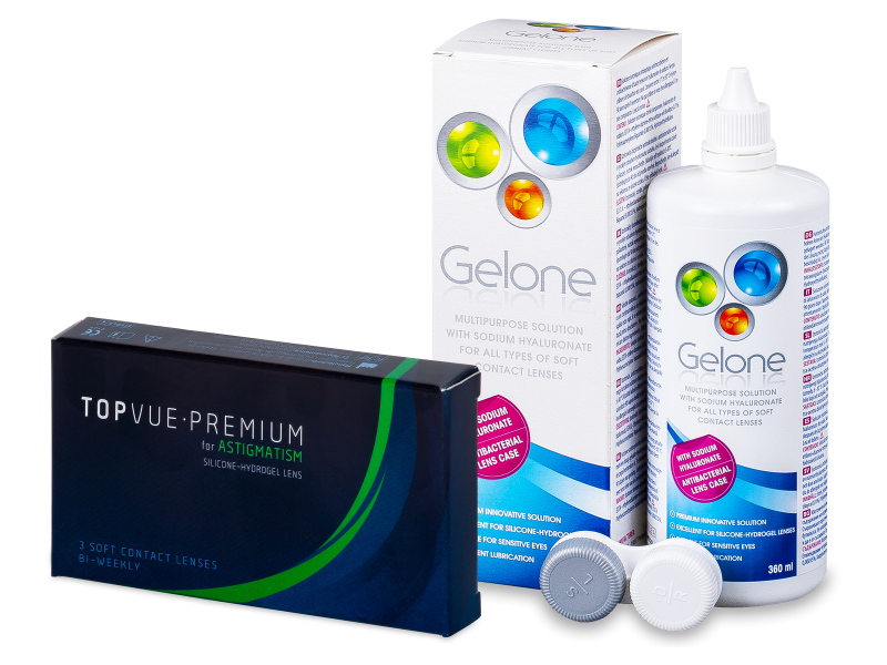 TopVue Premium for Astigmatism (3 leče) + tekočina Gelone 360 ml - Package deal