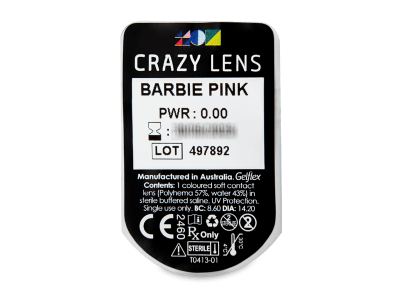 CRAZY LENS - Barbie Pink - dnevne leče brez dioptrije (2 leči) - Predogled blister embalaže