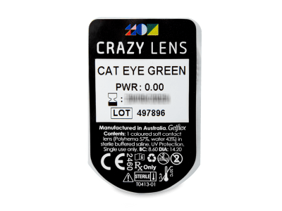 CRAZY LENS - Cat Eye Green - dnevne leče brez dioptrije (2 leči) - Predogled blister embalaže