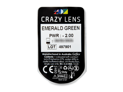 CRAZY LENS - Emerald Green - dnevne leče z dioptrijo (2 leči) - Predogled blister embalaže