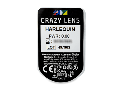 CRAZY LENS - Harlequin - dnevne leče brez dioptrije (2 leči) - Predogled blister embalaže