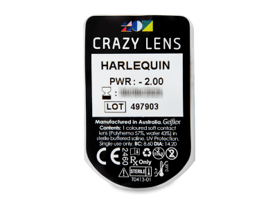 CRAZY LENS - Harlequin - dnevne leče z dioptrijo (2 leči) - Predogled blister embalaže
