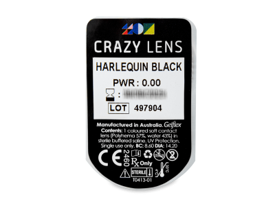 CRAZY LENS - Harlequin Black - dnevne leče brez dioptrije (2 leči) - Predogled blister embalaže
