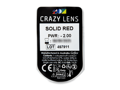 CRAZY LENS - Solid Red - dnevne leče z dioptrijo (2 leči) - Predogled blister embalaže