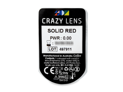 CRAZY LENS - Solid Red - dnevne leče brez dioptrije (2 leči) - Predogled blister embalaže