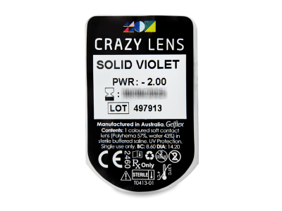 CRAZY LENS - Solid Violet - dnevne leče z dioptrijo (2 leči) - Predogled blister embalaže