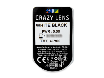 CRAZY LENS - White Black - dnevne leče brez dioptrije (2 leči) - Predogled blister embalaže