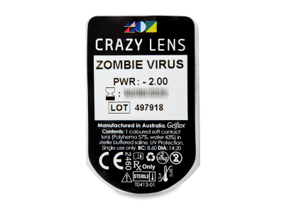 CRAZY LENS - Zombie Virus - dnevne leče z dioptrijo (2 leči) - Predogled blister embalaže
