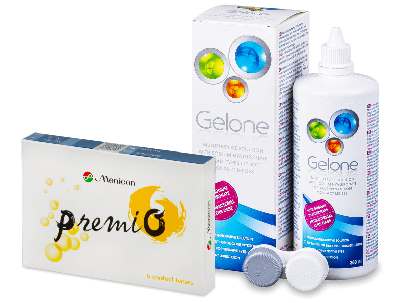 Menicon PremiO (6 lenses) + Gelone Solution 360 ml - Package deal