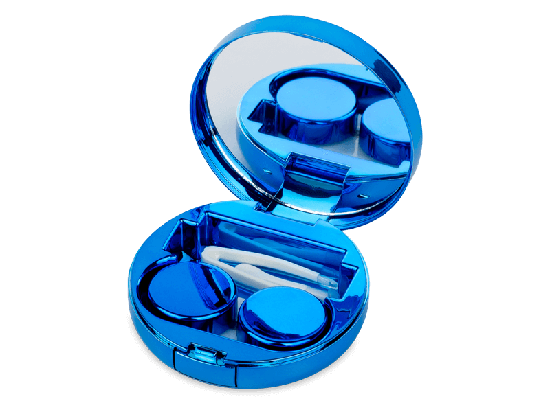 Okrogla škatlica za leče z ogledalom - modra 