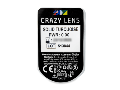CRAZY LENS - Solid Turquoise - dnevne leče brez dioptrije (2 leči) - Predogled blister embalaže
