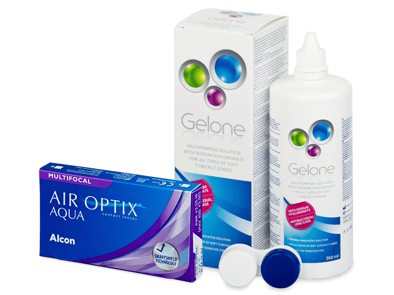 Air Optix Aqua Multifocal (3 leče) + tekočina Gelone 360 ml - Package deal