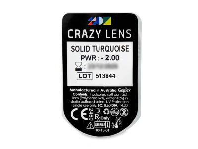 CRAZY LENS - Solid Turquoise - dnevne leče z dioptrijo (2 leči) - Predogled blister embalaže
