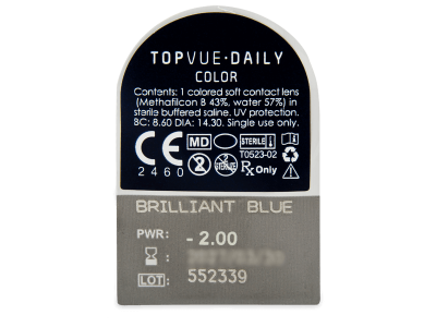 TopVue Daily Color - Brilliant Blue - dnevne leče z dioptrijo (2 leči) - Predogled blister embalaže