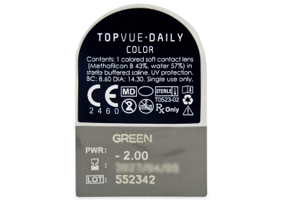 TopVue Daily Color - Green - dnevne leče z dioptrijo (2 leči) - Predogled blister embalaže