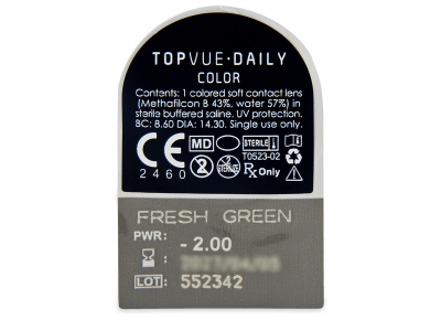 TopVue Daily Color - Fresh Green - dnevne leče z dioptrijo (2 leči) - Predogled blister embalaže