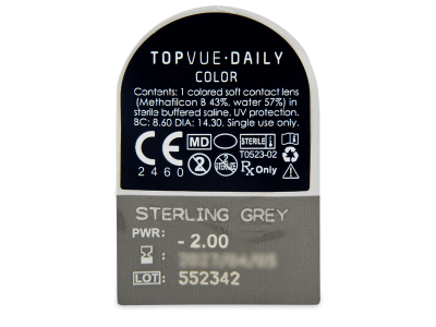 TopVue Daily Color - Sterling Grey - dnevne leče z dioptrijo (2 leči) - Predogled blister embalaže