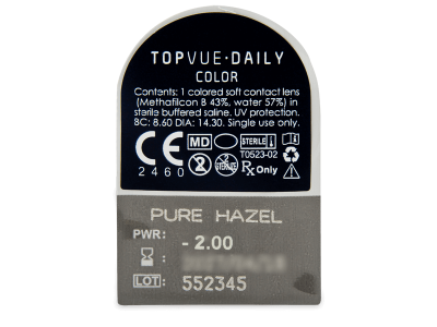 TopVue Daily Color - Pure Hazel - dnevne leče z dioptrijo (2 leči) - Predogled blister embalaže