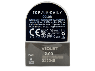 TopVue Daily Color - Violet - dnevne leče z dioptrijo (2 leči) - Predogled blister embalaže