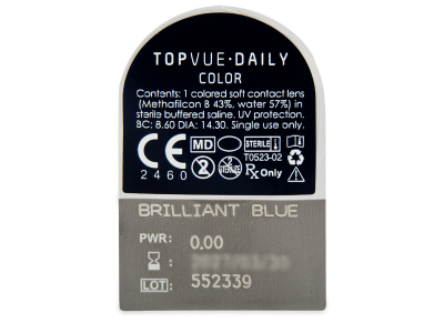TopVue Daily Color - Brilliant Blue - dnevne leče brez dioptrije (2 leči) - Predogled blister embalaže