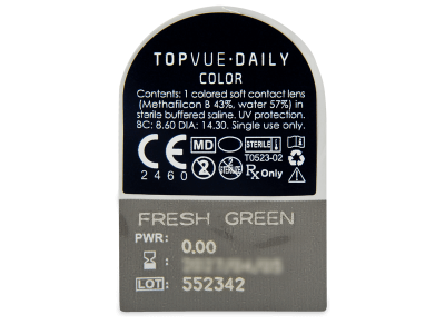 TopVue Daily Color - Fresh Green - dnevne leče brez dioptrije (2 leči) - Predogled blister embalaže