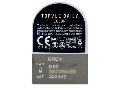 TopVue Daily Color - Grey - dnevne leče brez dioptrije (2 leči) - Predogled blister embalaže