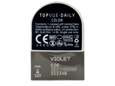 TopVue Daily Color - Violet - dnevne leče brez dioptrije (2 leči) - Predogled blister embalaže